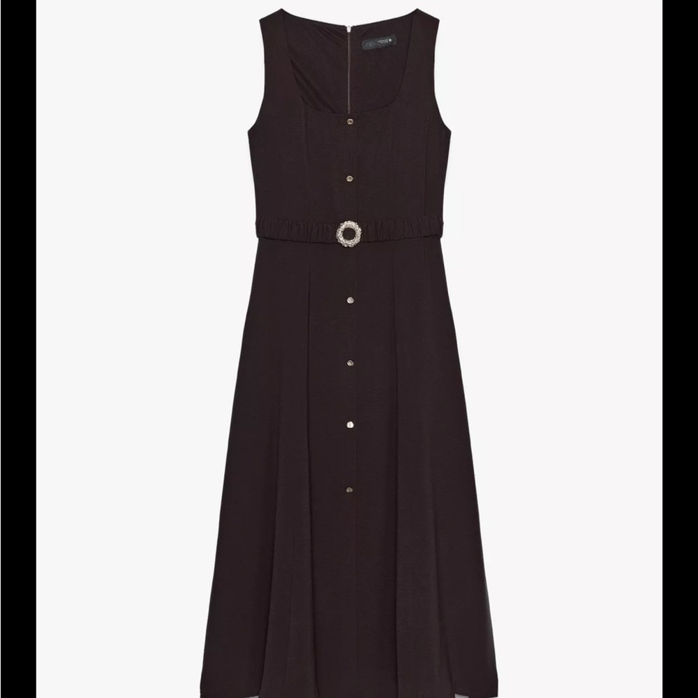 Zara Black Midi Dress with Belt